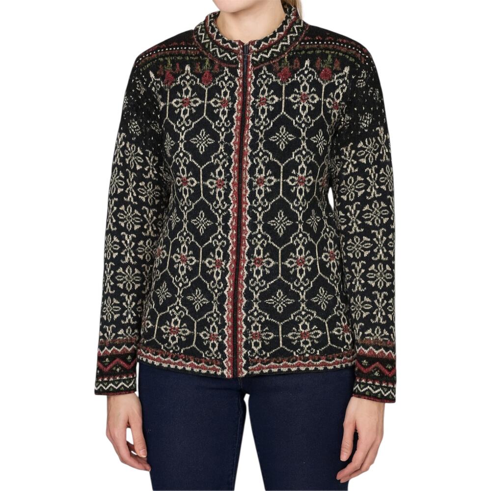 Icelandic Design Tribal Printed Full Zip Sweater Jacket Silk Multicolor Medium